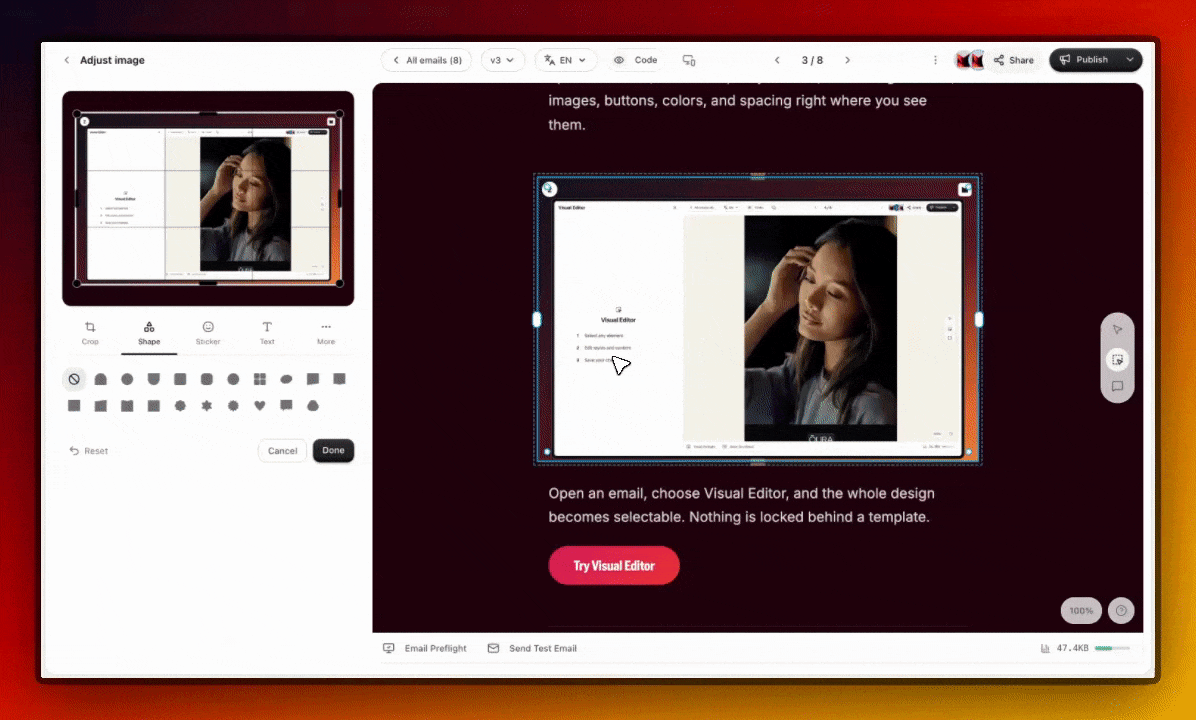 Migma Visual Editor turning an open email into a clickable canvas