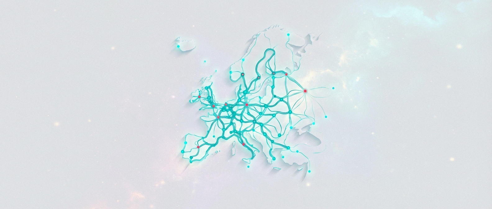 Abstract geometric representation of an optimized, high-density delivery route map with interconnected nodes in teal.