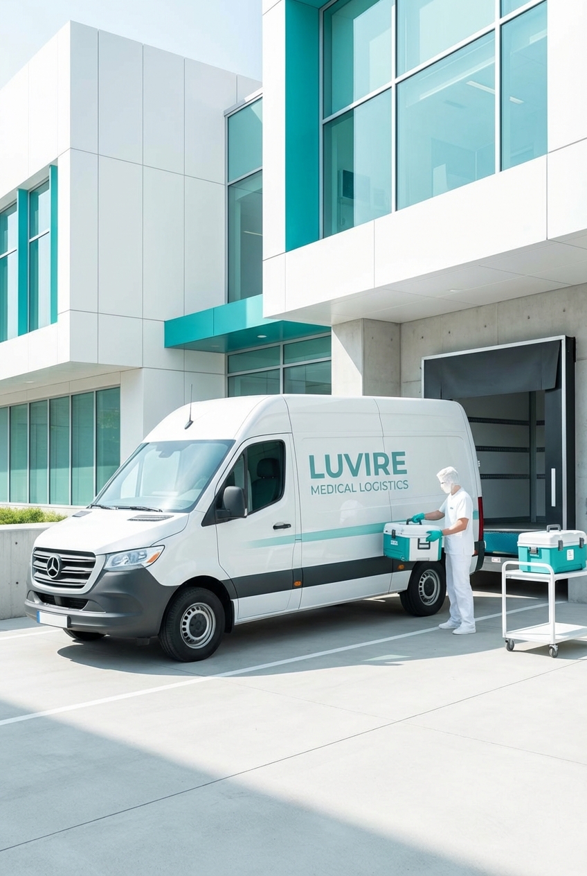 A clean, modern vector illustration of a delivery route map with a medical cross icon, highlighting efficient and professional logistics planning.