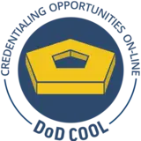 DoD COOL credentialing program seal with golden pentagon on deep blue background