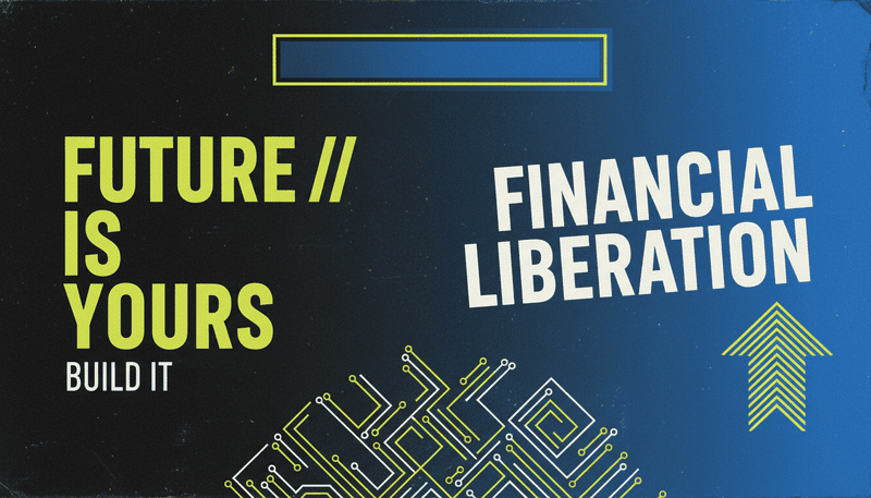 A bold typographic composition on a dark textured background with large stacked white text reading Funding Your Vision against subtle blue gradient accents and fine grain texture, modern editorial style with sharp geometric blue lines framing the composition